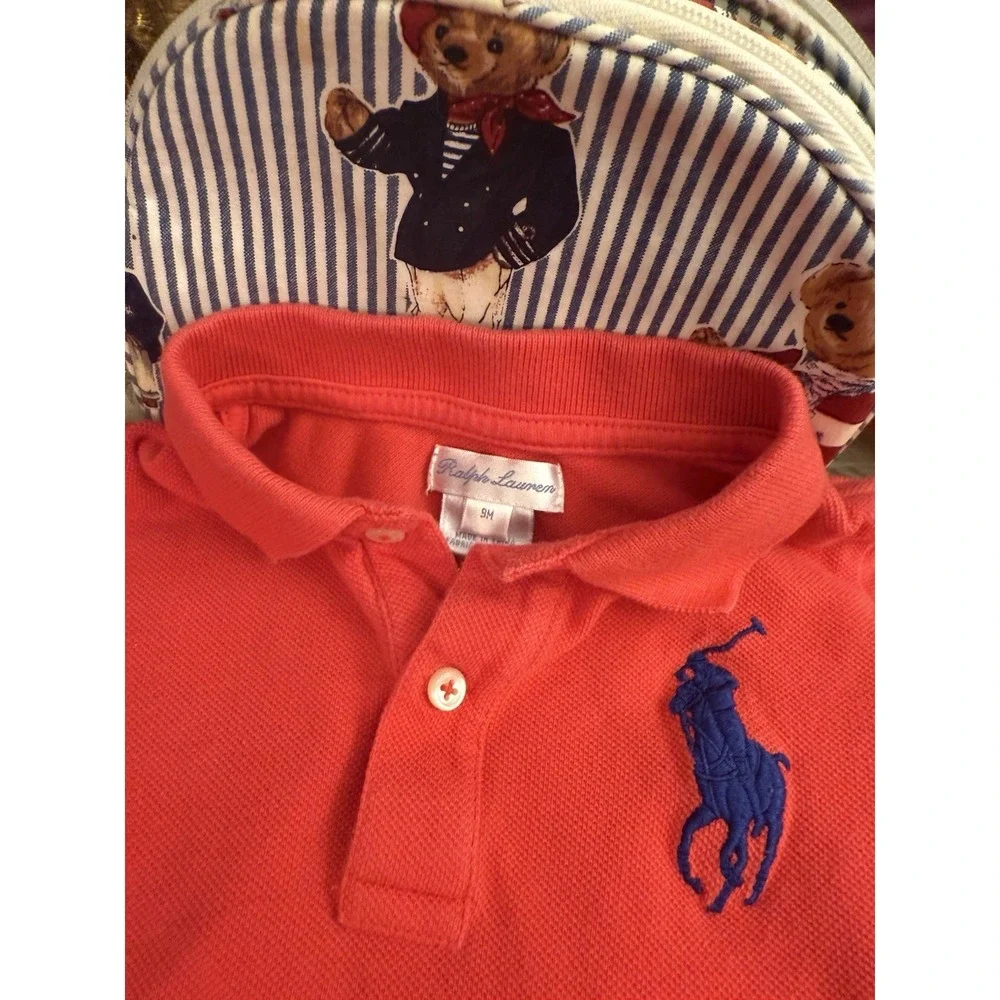 Ralph Lauren Baby Boys 9M Polo Shirt  Red/orange  Blue Big Pony Used